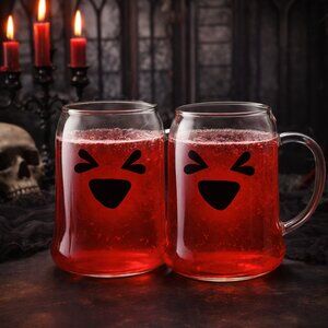 Set of 2 Black Face Glass Mugs